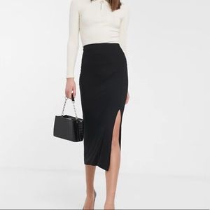 Black Midi Skirt with Slit